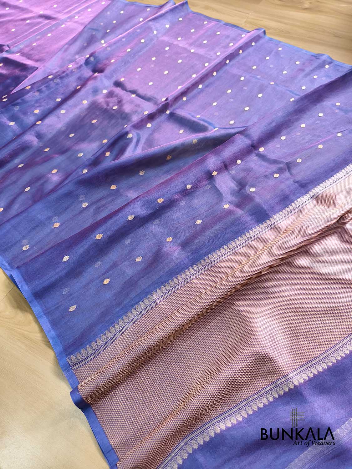 Purplish Blue Buti Handloom Banarasi Pure Tissue Silk Saree