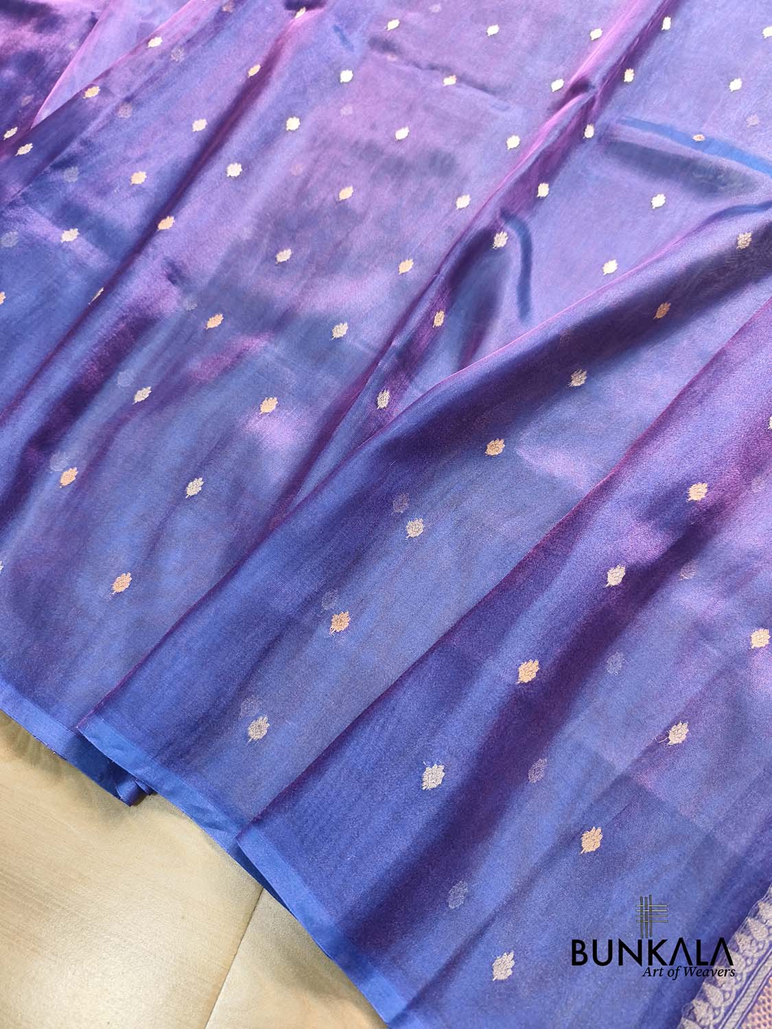 Purplish Blue Buti Handloom Banarasi Pure Tissue Silk Saree