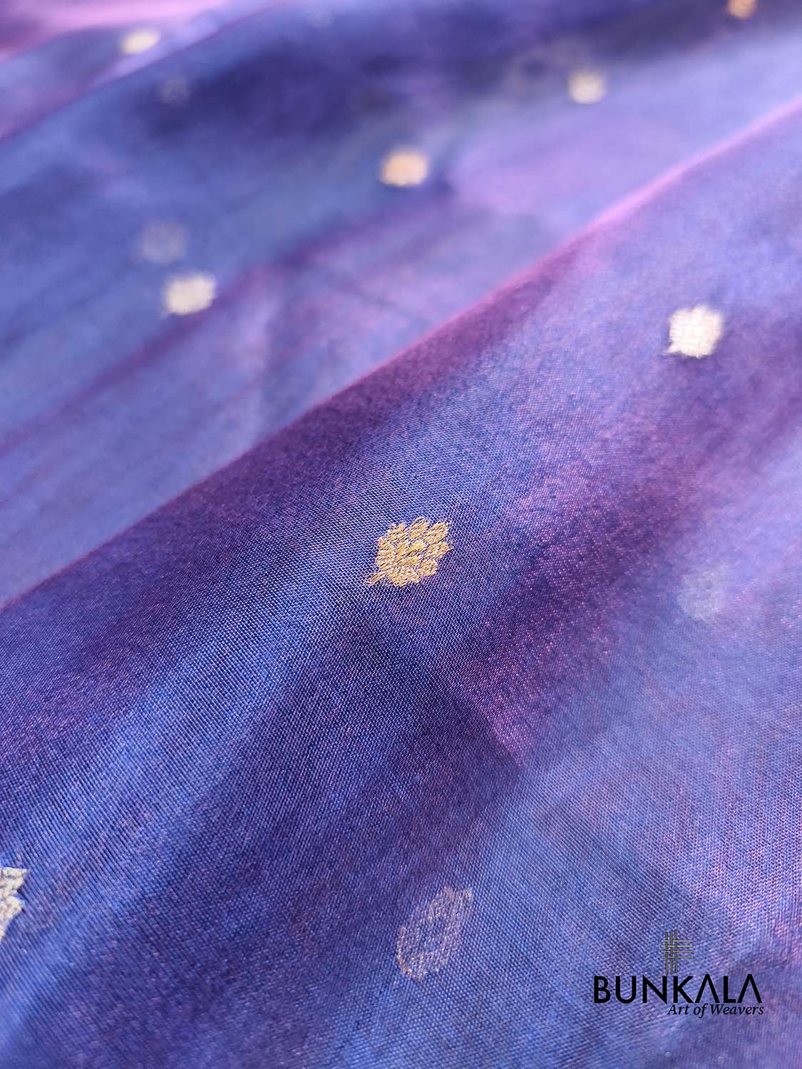 Purplish Blue Buti Handloom Banarasi Pure Tissue Silk Saree