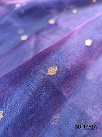 Purplish Blue Buti Handloom Banarasi Pure Tissue Silk Saree