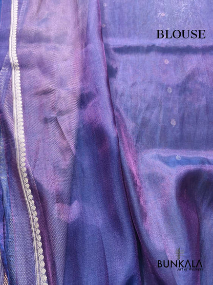 Purplish Blue Buti Handloom Banarasi Pure Tissue Silk Saree