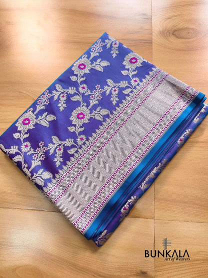 Purplish  Blue Jamewar Weaved Meenakari Floral Jaal Banarasi Mashru Silk Saree 