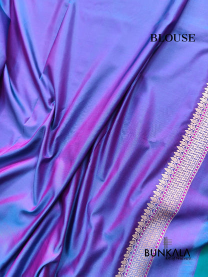 Purplish  Blue Jamewar Weaved Meenakari Floral Jaal Banarasi Mashru Silk Saree 