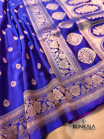 Purplish Blue Meena Buti Banarasi Mashru Silk Saree