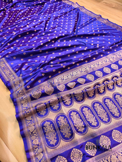 Purplish Blue Meena Buti Banarasi Mashru Silk Saree