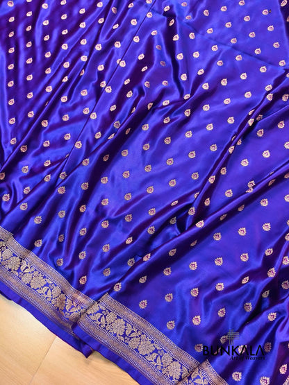 Purplish Blue Meena Buti Banarasi Mashru Silk Saree