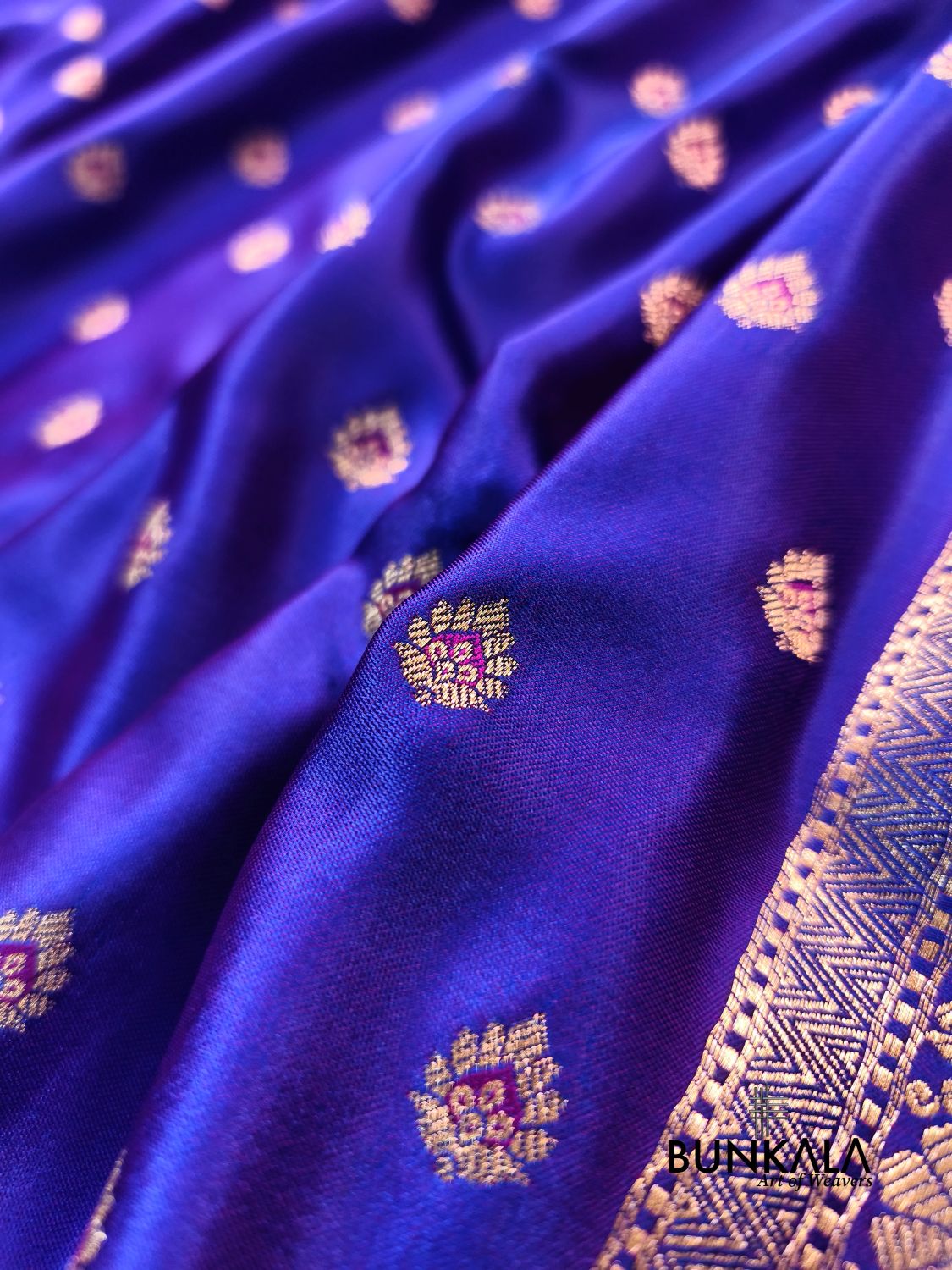 Purplish Blue Meena Buti Banarasi Mashru Silk Saree