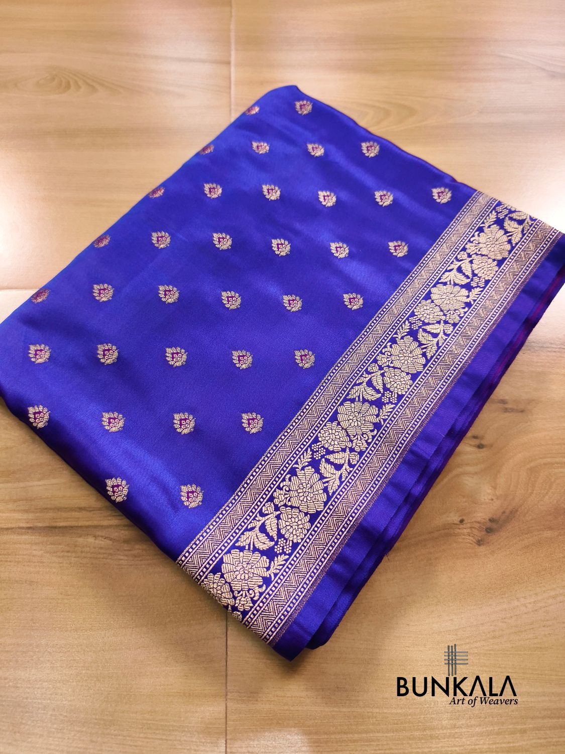 Purplish Blue Meena Buti Banarasi Mashru Silk Saree