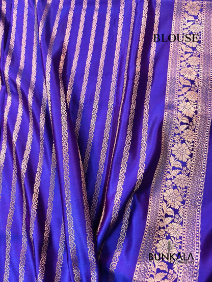Purplish Blue Meena Buti Banarasi Mashru Silk Saree