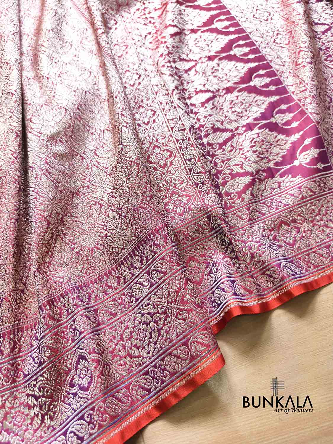 Purplish Pink Brocade Weaved Banarasi Mashru Silk Saree