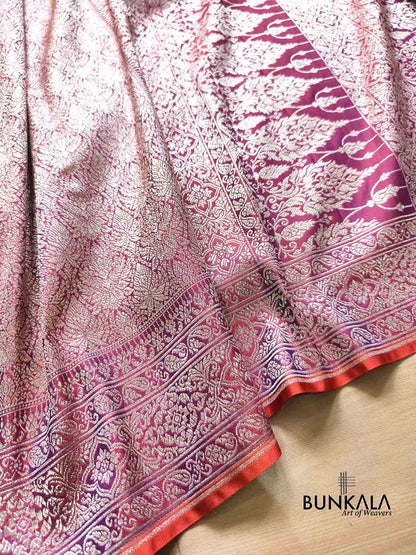 Purplish Pink Brocade Weaved Banarasi Mashru Silk Saree