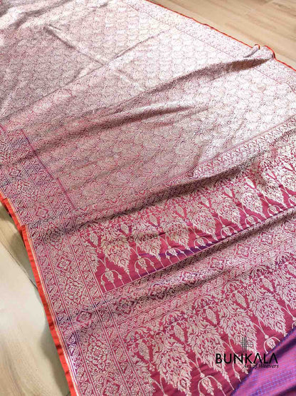 Purplish Pink Brocade Weaved Banarasi Mashru Silk Saree