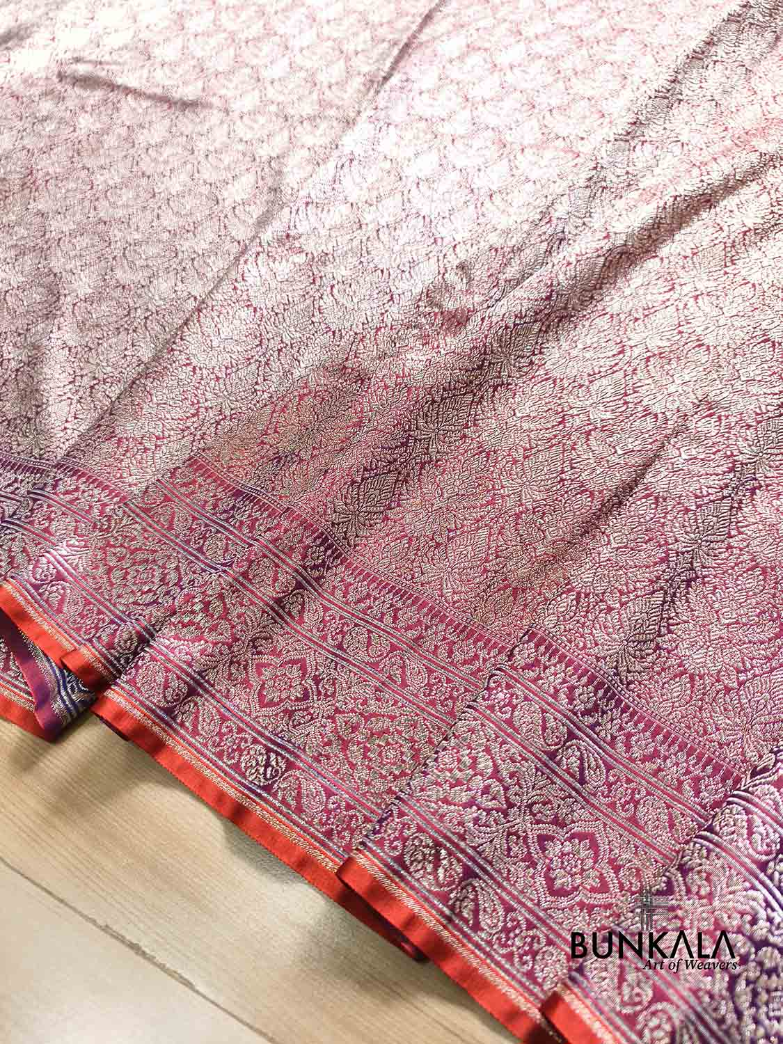 Purplish Pink Brocade Weaved Banarasi Mashru Silk Saree