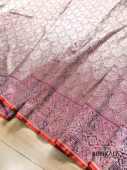 Purplish Pink Brocade Weaved Banarasi Mashru Silk Saree