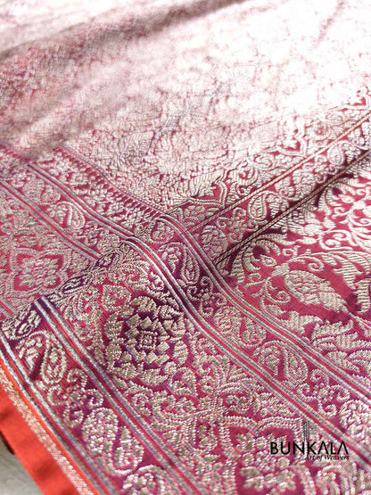 Purplish Pink Brocade Weaved Banarasi Mashru Silk Saree