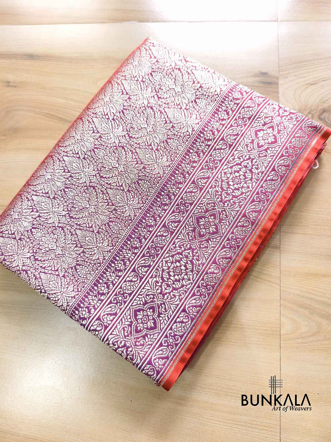 Purplish Pink Brocade Weaved Banarasi Mashru Silk Saree