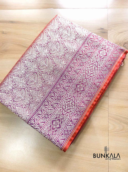 Purplish Pink Brocade Weaved Banarasi Mashru Silk Saree