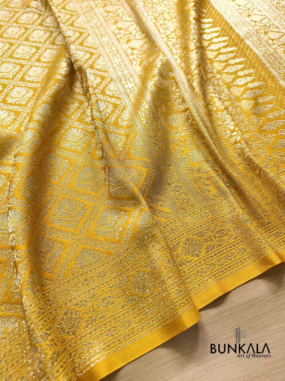 Radiant Yellow Brocade Weaved Banarasi Mashru Silk Saree