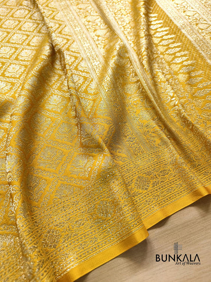 Radiant Yellow Brocade Weaved Banarasi Mashru Silk Saree
