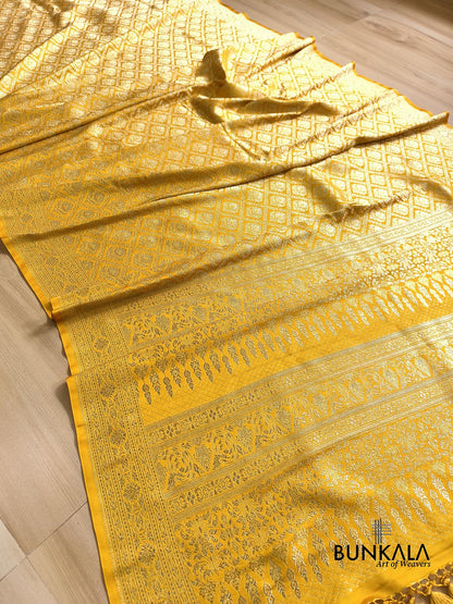 Radiant Yellow Brocade Weaved Banarasi Mashru Silk Saree