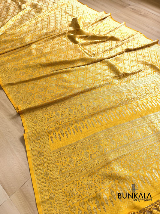Radiant Yellow Brocade Weaved Banarasi Mashru Silk Saree