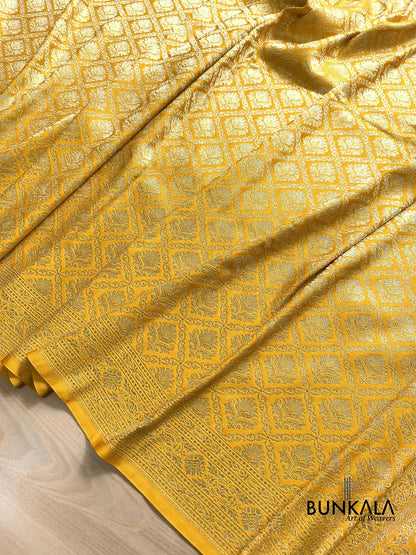 Radiant Yellow Brocade Weaved Banarasi Mashru Silk Saree