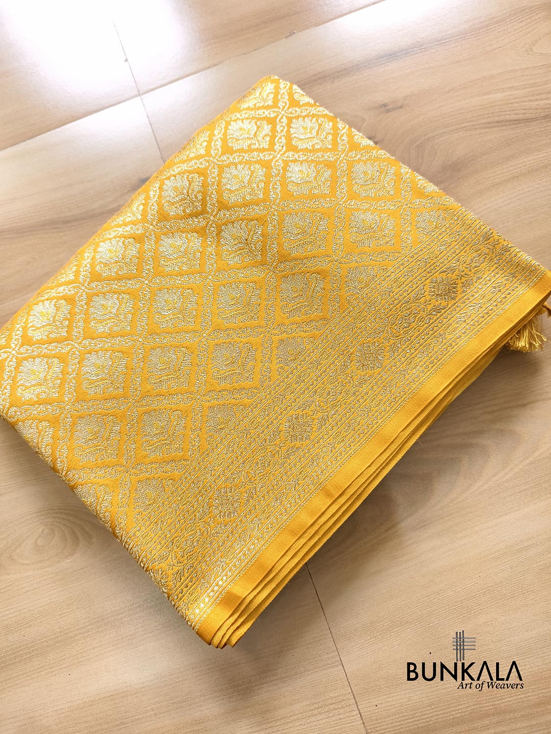 Radiant Yellow Brocade Weaved Banarasi Mashru Silk Saree