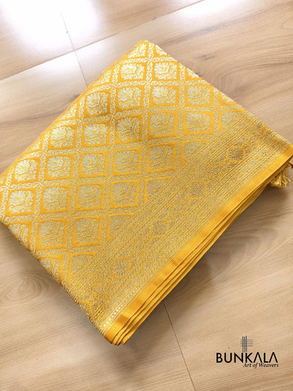 Radiant Yellow Brocade Weaved Banarasi Mashru Silk Saree