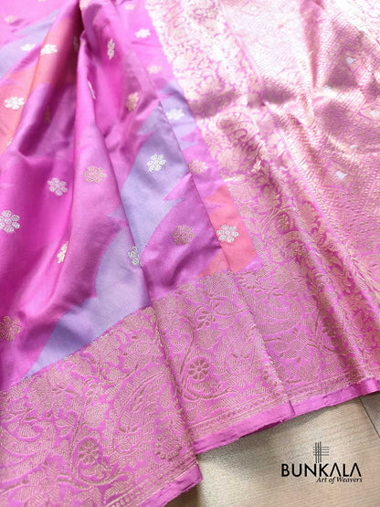 Rangkat Gazri Pink Kadwa Handweaved Banarasi Pure Katan Silk Saree