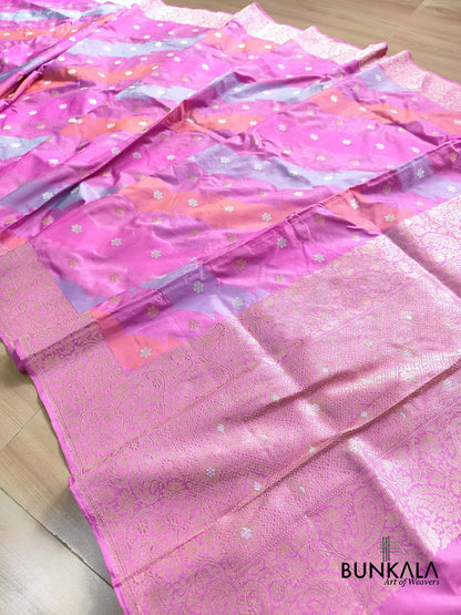 Rangkat Gazri Pink Kadwa Handweaved Banarasi Pure Katan Silk Saree
