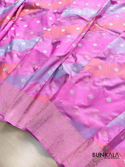 Rangkat Gazri Pink Kadwa Handweaved Banarasi Pure Katan Silk Saree