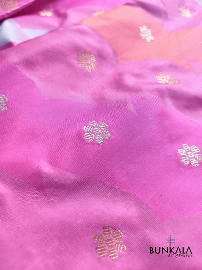 Rangkat Gazri Pink Kadwa Handweaved Banarasi Pure Katan Silk Saree