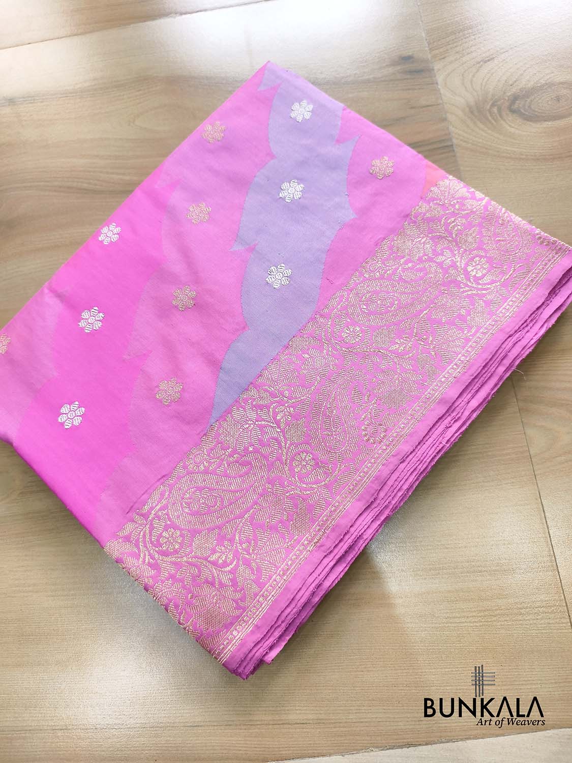 Rangkat Gazri Pink Kadwa Handweaved Banarasi Pure Katan Silk Saree