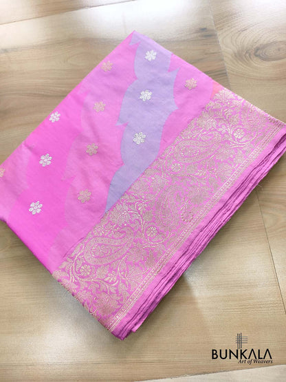 Rangkat Gazri Pink Kadwa Handweaved Banarasi Pure Katan Silk Saree