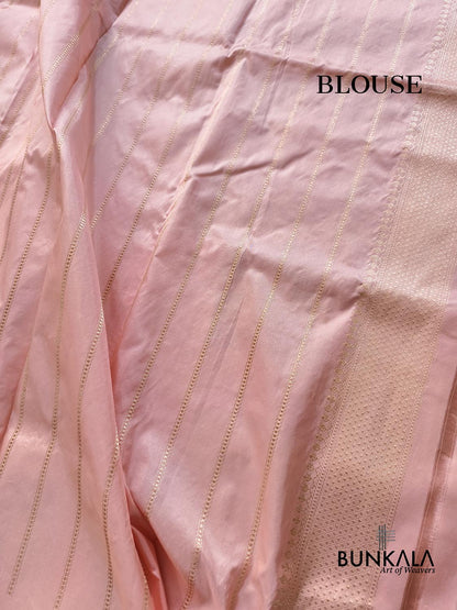 Rangkat Multi Pastel Peach Kadwa Handweaved Banarasi Pure Tissue Silk Saree