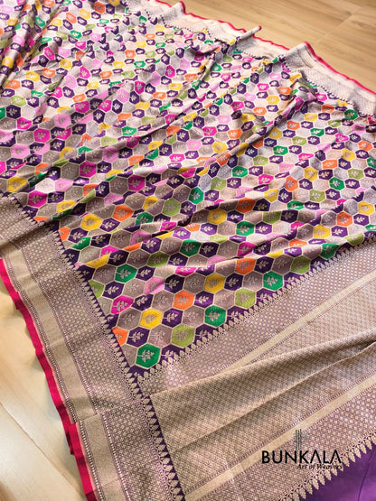 Rangkat Multicolor Geometric Handloom Banarasi Pure Katan Silk Saree