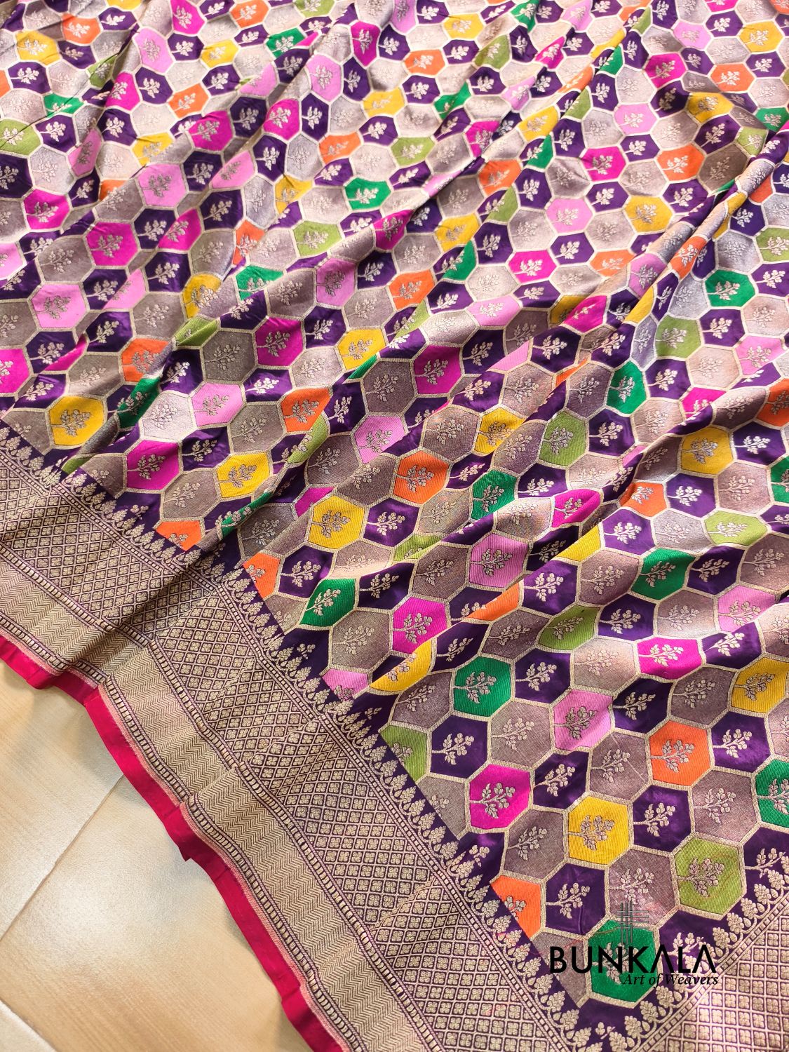Rangkat Multicolor Geometric Handloom Banarasi Pure Katan Silk Saree