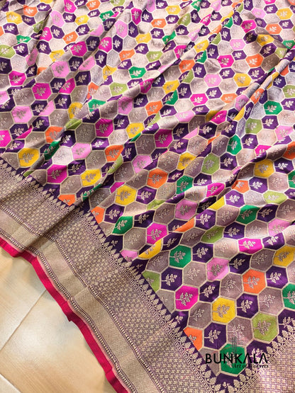 Rangkat Multicolor Geometric Handloom Banarasi Pure Katan Silk Saree