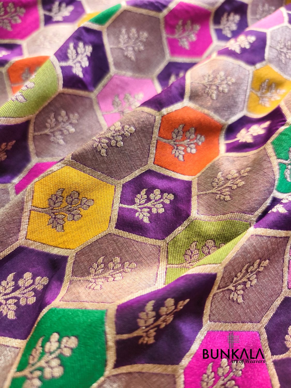 Rangkat Multicolor Geometric Handloom Banarasi Pure Katan Silk Saree