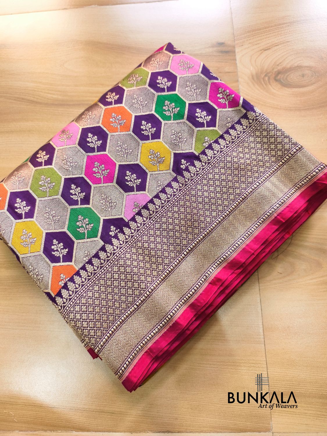 Rangkat Multicolor Geometric Handloom Banarasi Pure Katan Silk Saree