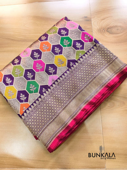 Rangkat Multicolor Geometric Handloom Banarasi Pure Katan Silk Saree