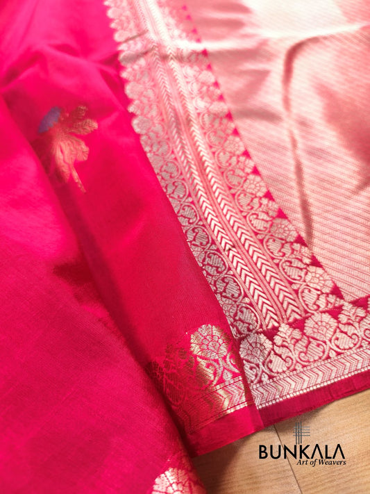 Rani Pink Meena Floral Buta Pure Banarasi Mango Silk Saree 