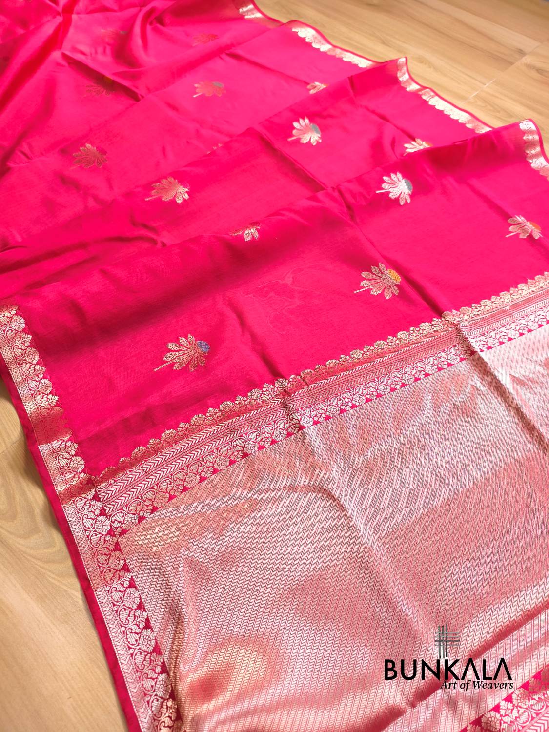 Rani Pink Meena Floral Buta Pure Banarasi Mango Silk Saree 