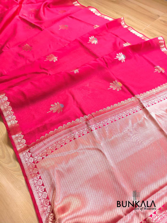 Rani Pink Meena Floral Buta Pure Banarasi Mango Silk Saree 