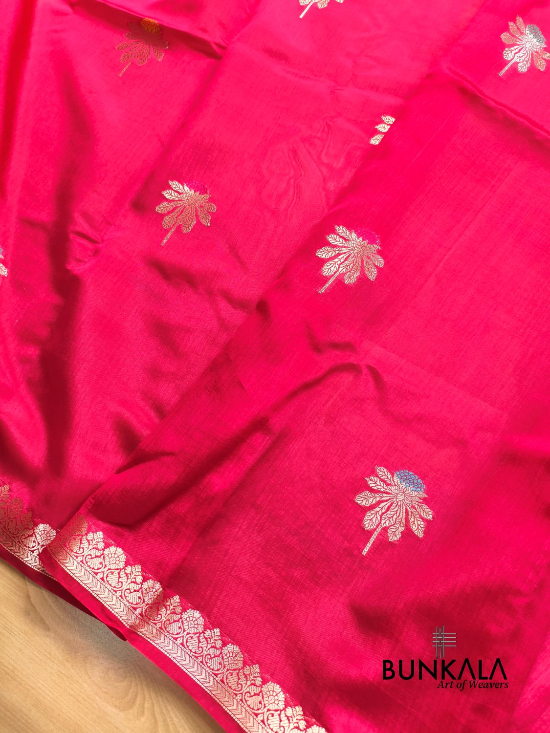 Rani Pink Meena Floral Buta Pure Banarasi Mango Silk Saree 