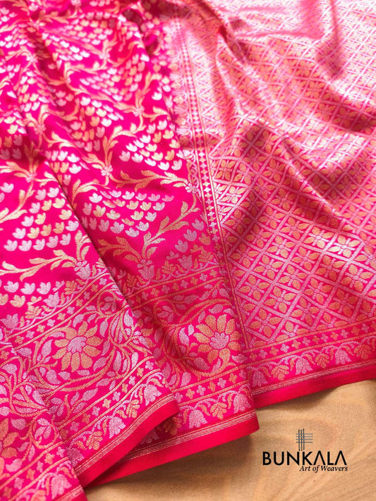 Rani Pink Sona Rupa Floral Jaal Banarasi Silk Saree 