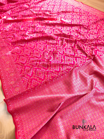 Rani Pink Sona Rupa Floral Jaal Banarasi Silk Saree 