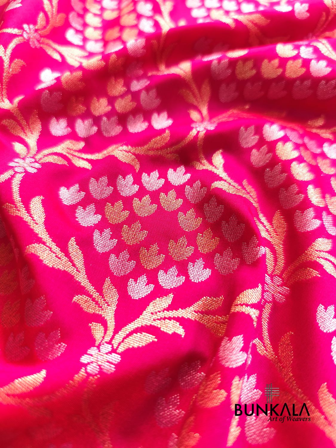 Rani Pink Sona Rupa Floral Jaal Banarasi Silk Saree 