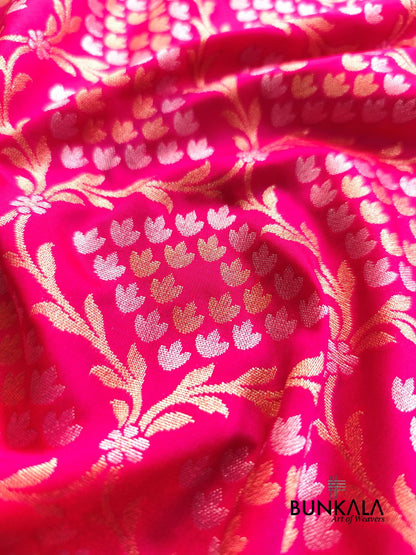 Rani Pink Sona Rupa Floral Jaal Banarasi Silk Saree 