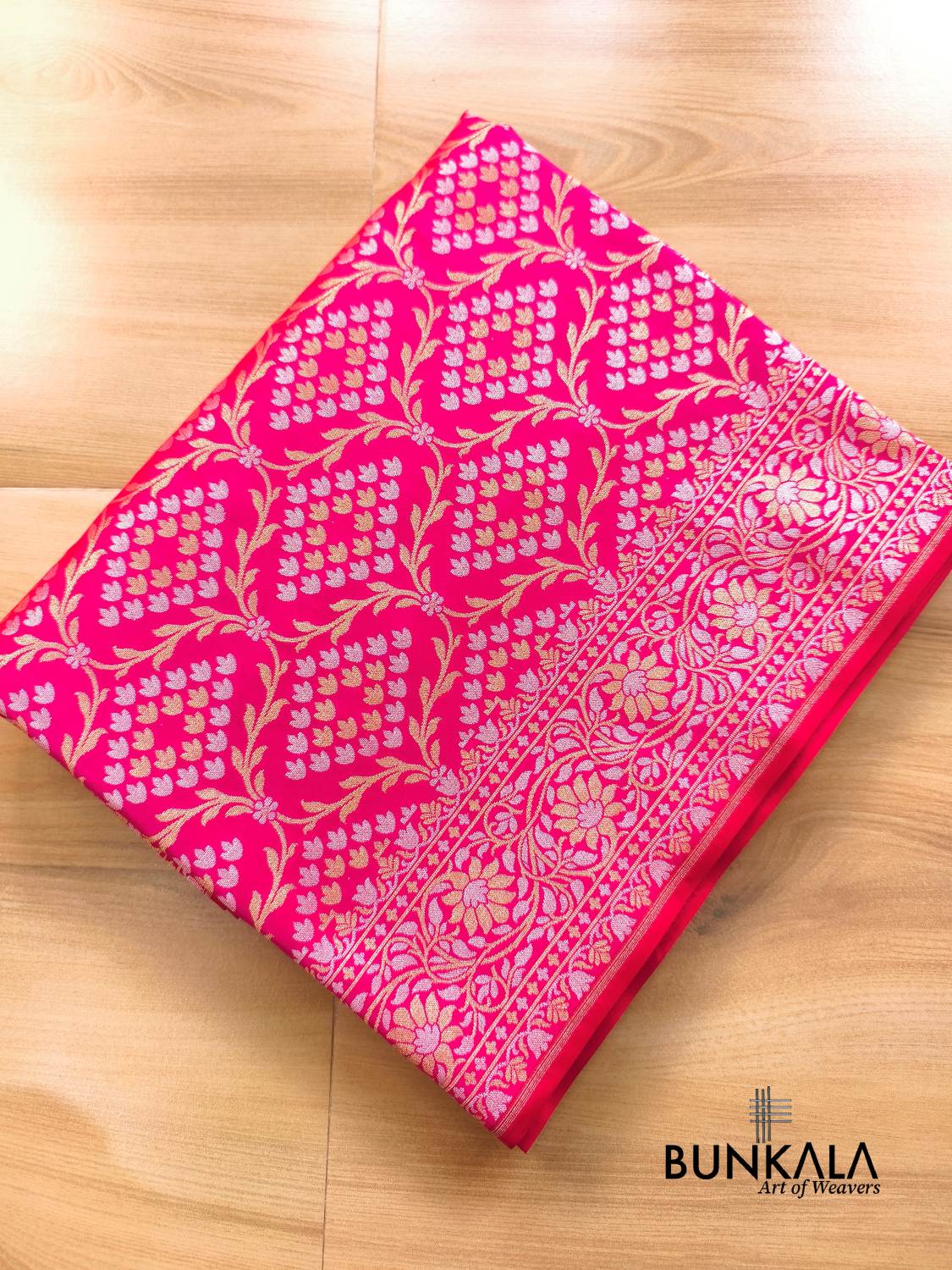 Rani Pink Sona Rupa Floral Jaal Banarasi Silk Saree 